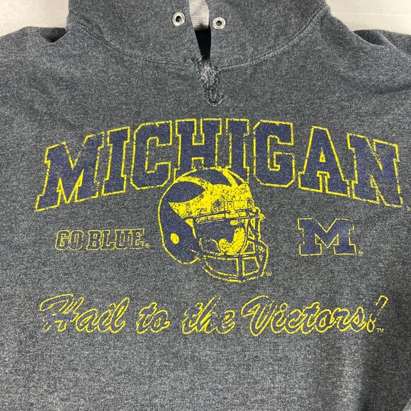 Y2K Jerzees Michigan Wolverines Sweatshirt Medium Dark Grey Distressed Hoodie - Picture 2 of 16